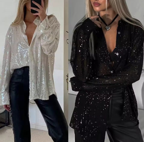 New Long Sleeve Sexy Outerwear Sequin Shirt CODE: KAR4949