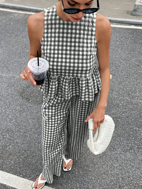 New Sleeveless Tank Top and Wide Leg Barrel Pants Suits CODE: KAR4950