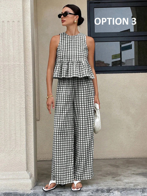 New Sleeveless Tank Top and Wide Leg Barrel Pants Suits CODE: KAR4950