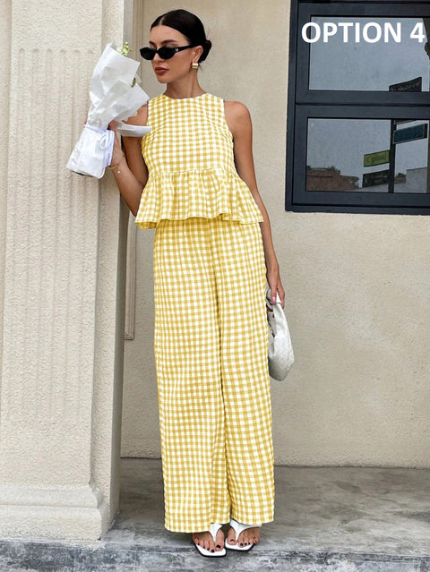 New Sleeveless Tank Top and Wide Leg Barrel Pants Suits CODE: KAR4950