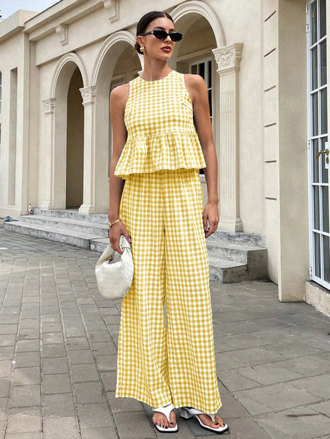 New Sleeveless Tank Top and Wide Leg Barrel Pants Suits CODE: KAR4950
