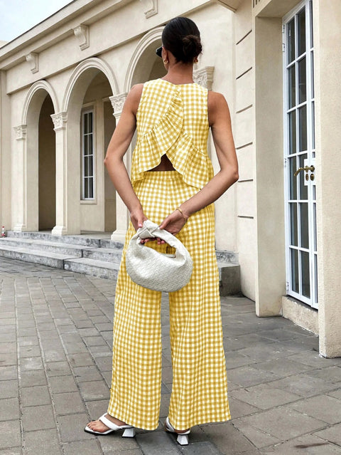 New Sleeveless Tank Top and Wide Leg Barrel Pants Suits CODE: KAR4950