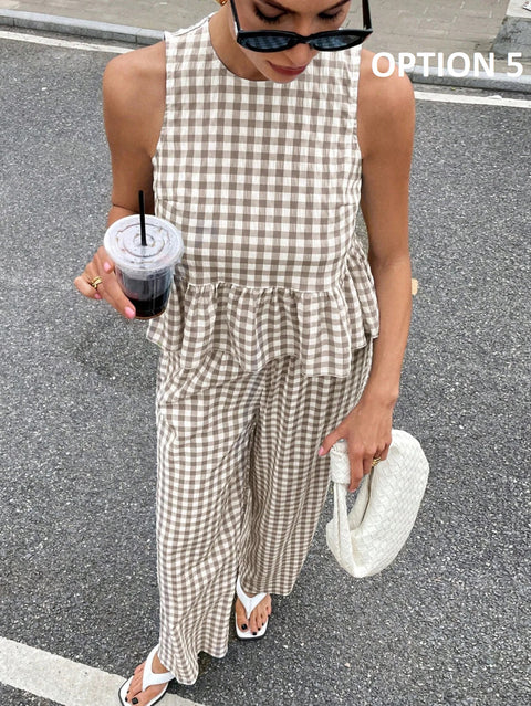 New Sleeveless Tank Top and Wide Leg Barrel Pants Suits CODE: KAR4950