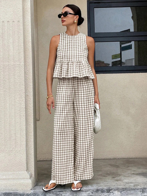 New Sleeveless Tank Top and Wide Leg Barrel Pants Suits CODE: KAR4950