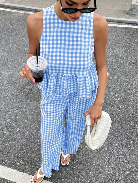 New Sleeveless Tank Top and Wide Leg Barrel Pants Suits CODE: KAR4950