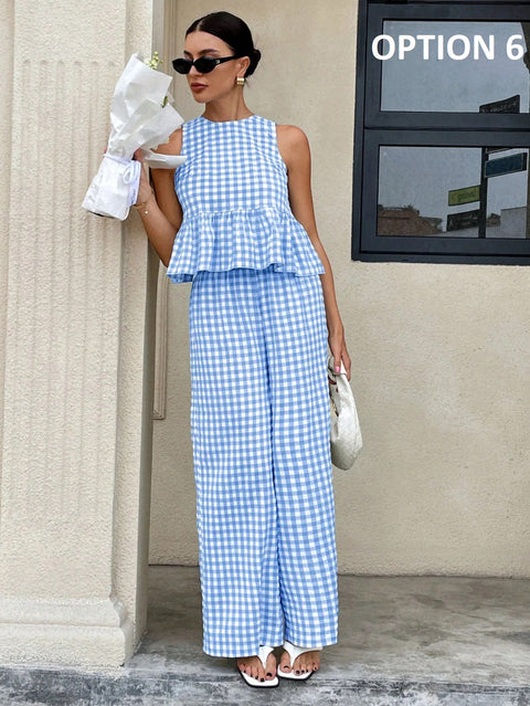 New Sleeveless Tank Top and Wide Leg Barrel Pants Suits CODE: KAR4950