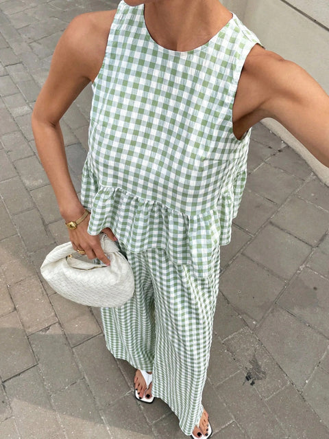 New Sleeveless Tank Top and Wide Leg Barrel Pants Suits CODE: KAR4950