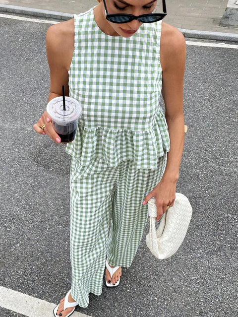 New Sleeveless Tank Top and Wide Leg Barrel Pants Suits CODE: KAR4950