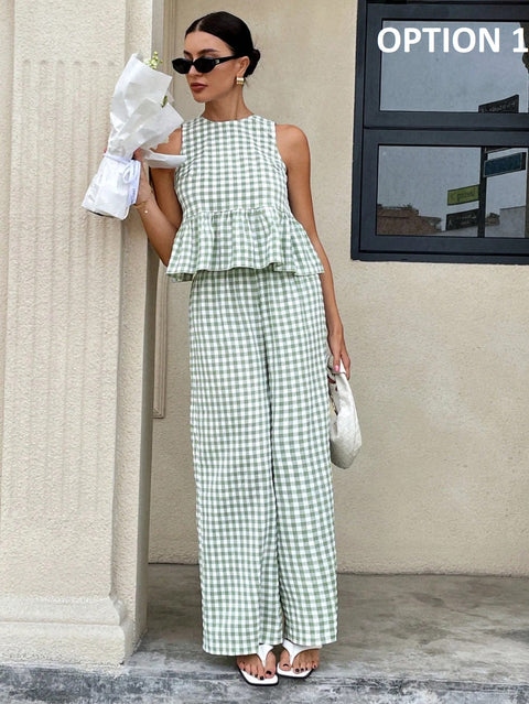 New Sleeveless Tank Top and Wide Leg Barrel Pants Suits CODE: KAR4950
