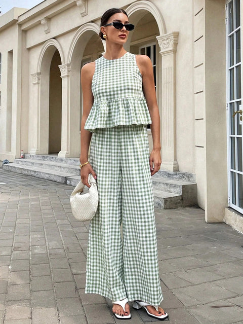 New Sleeveless Tank Top and Wide Leg Barrel Pants Suits CODE: KAR4950