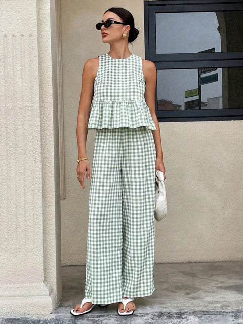 New Sleeveless Tank Top and Wide Leg Barrel Pants Suits CODE: KAR4950