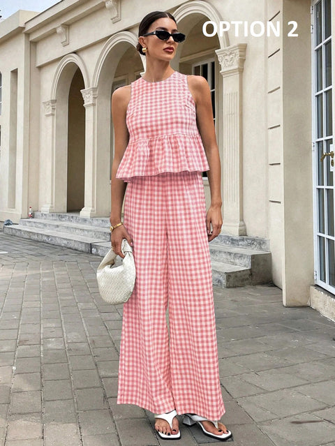 New Sleeveless Tank Top and Wide Leg Barrel Pants Suits CODE: KAR4950