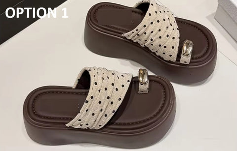 New Clip Toe Polka Dot Beach High Heel Platform Sandal CODE: KAR4953