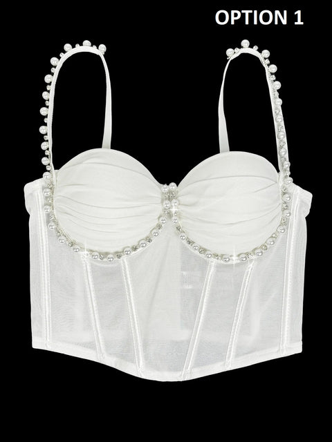 New Fashion Pearl Diamond Ruched Fishbone Bra Tops CODE: KAR4955