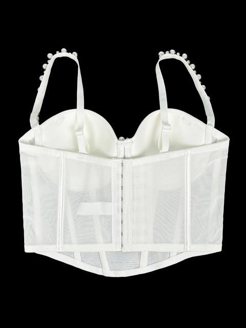 New Fashion Pearl Diamond Ruched Fishbone Bra Tops CODE: KAR4955
