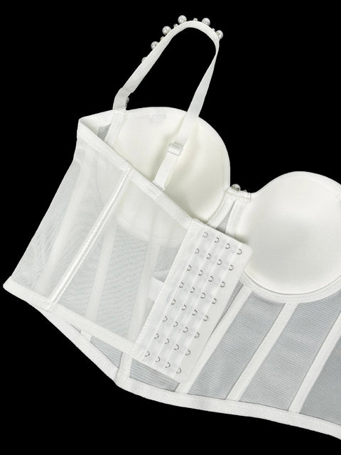 New Fashion Pearl Diamond Ruched Fishbone Bra Tops CODE: KAR4955