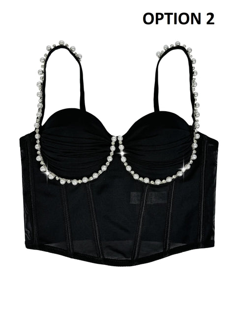 New Fashion Pearl Diamond Ruched Fishbone Bra Tops CODE: KAR4955