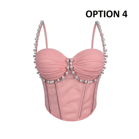 New Fashion Pearl Diamond Ruched Fishbone Bra Tops CODE: KAR4955
