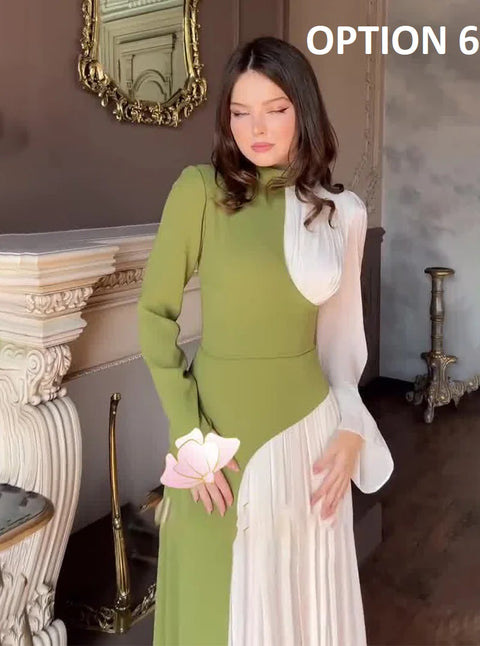 New Fashion Color Blocked  Slim Fit Elegant Retro Dress CODE: KAR4957