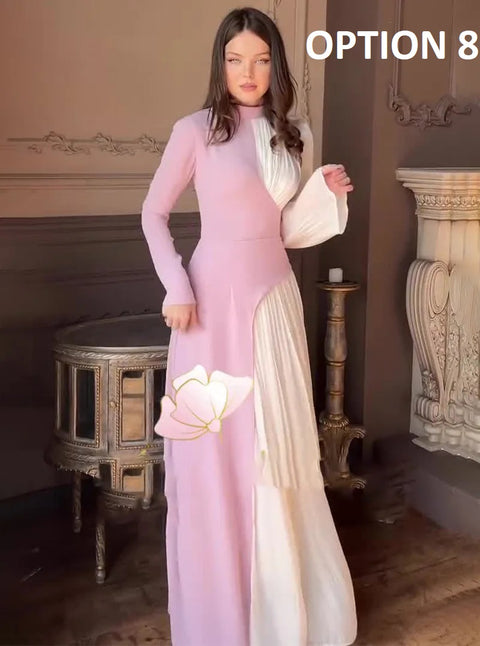 New Fashion Color Blocked  Slim Fit Elegant Retro Dress CODE: KAR4957