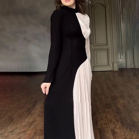 New Fashion Color Blocked  Slim Fit Elegant Retro Dress CODE: KAR4957
