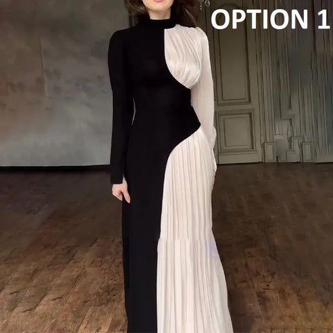 New Fashion Color Blocked  Slim Fit Elegant Retro Dress CODE: KAR4957