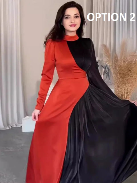 New Fashion Color Blocked  Slim Fit Elegant Retro Dress CODE: KAR4957
