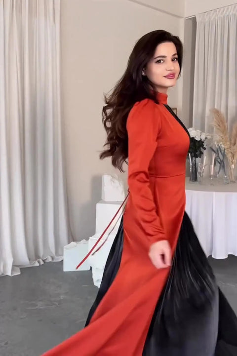 New Fashion Color Blocked  Slim Fit Elegant Retro Dress CODE: KAR4957