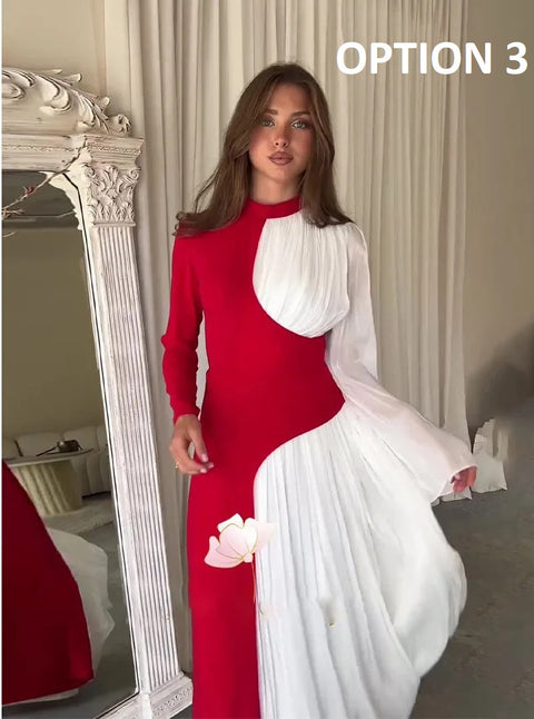 New Fashion Color Blocked  Slim Fit Elegant Retro Dress CODE: KAR4957