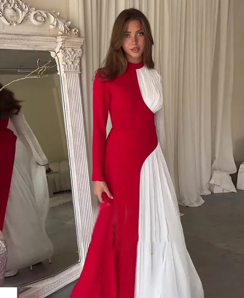 New Fashion Color Blocked  Slim Fit Elegant Retro Dress CODE: KAR4957