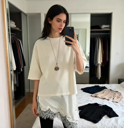 New Lace Patchwork T-Shirts Pullover CODE: KAR4960