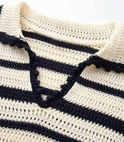 New V-neck Casual Striped Knit Casual Short Dress CODE: KAR4961