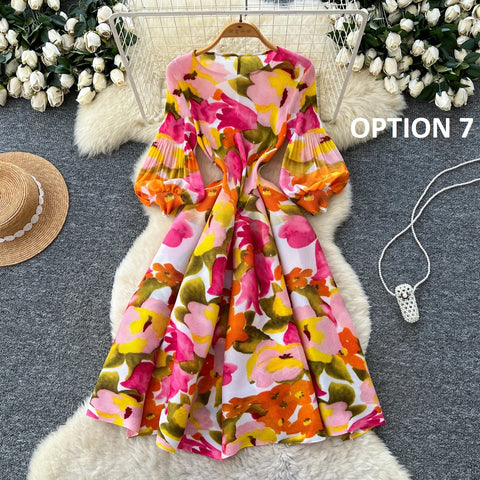 New Retro Elegant A-line lantern sleeve print long sleeve Dress CODE: KAR4964