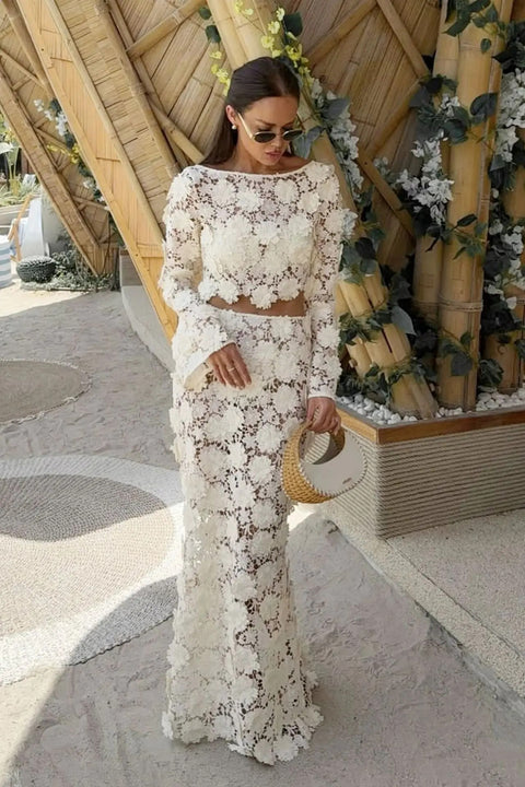 New Style Summer  Elegant Long Sleeve Backless Tops & Maxi Skirts Sets CODE: KAR4968