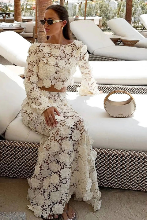 New Style Summer  Elegant Long Sleeve Backless Tops & Maxi Skirts Sets CODE: KAR4968