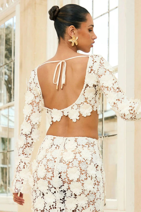 New Style Summer  Elegant Long Sleeve Backless Tops & Maxi Skirts Sets CODE: KAR4968