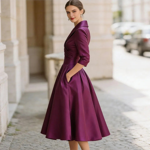 New Elegant Waist-Contracted Mid-Calf Fit and Flare Long Dress CODE: KAR4969