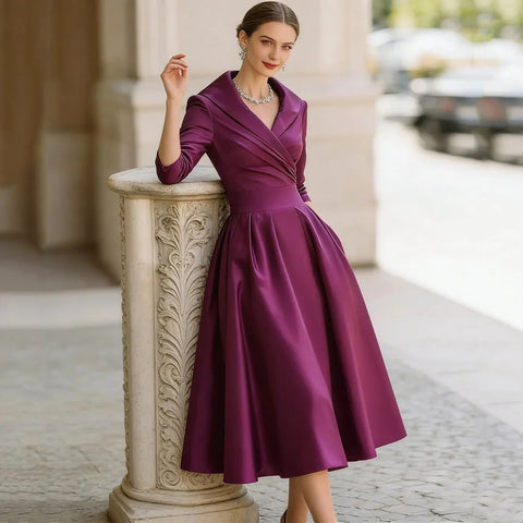 New Elegant Waist-Contracted Mid-Calf Fit and Flare Long Dress CODE: KAR4969
