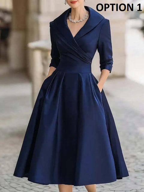 New Elegant Waist-Contracted Mid-Calf Fit and Flare Long Dress CODE: KAR4969