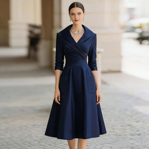 New Elegant Waist-Contracted Mid-Calf Fit and Flare Long Dress CODE: KAR4969