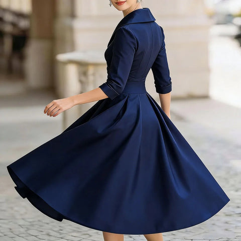 New Elegant Waist-Contracted Mid-Calf Fit and Flare Long Dress CODE: KAR4969