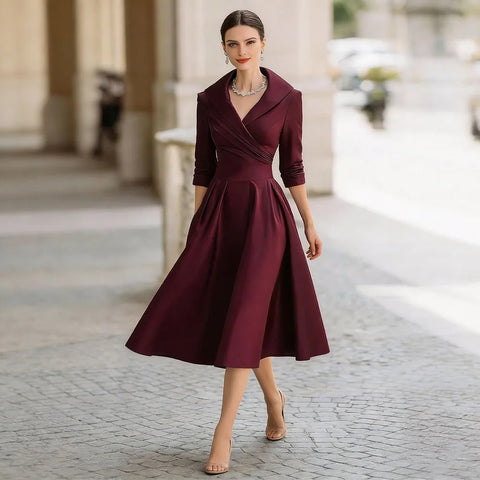 New Elegant Waist-Contracted Mid-Calf Fit and Flare Long Dress CODE: KAR4969