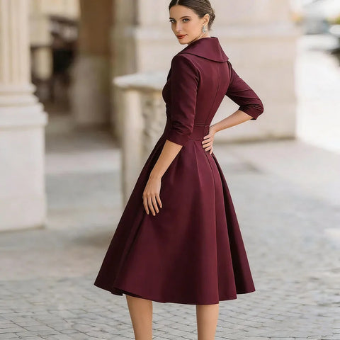 New Elegant Waist-Contracted Mid-Calf Fit and Flare Long Dress CODE: KAR4969