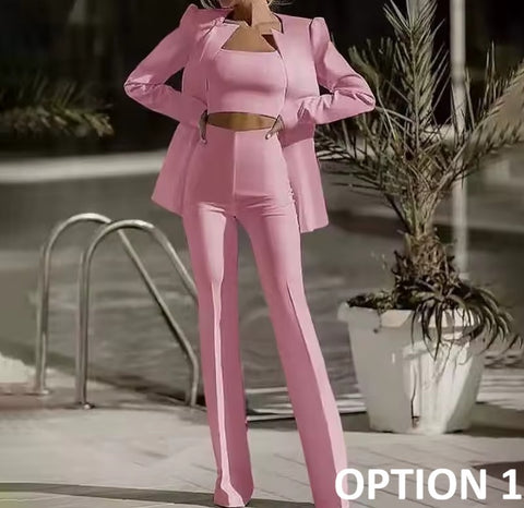 New Full Sleeve Strapless Coats Blazer Long Pant Three Piece Set CODE: KAR4970