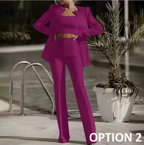 New Full Sleeve Strapless Coats Blazer Long Pant Three Piece Set CODE: KAR4970