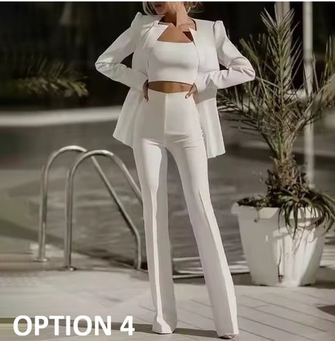 New Full Sleeve Strapless Coats Blazer Long Pant Three Piece Set CODE: KAR4970