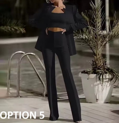 New Full Sleeve Strapless Coats Blazer Long Pant Three Piece Set CODE: KAR4970