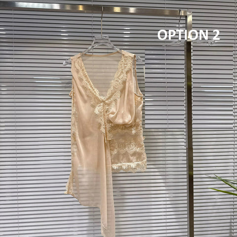 New Fashion Asymmetrical Twist Design Lace Patchwork Tank Top CODE: KAR4973