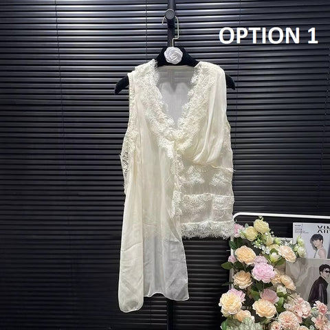 New Fashion Asymmetrical Twist Design Lace Patchwork Tank Top CODE: KAR4973