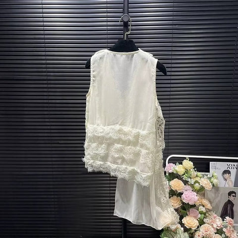 New Fashion Asymmetrical Twist Design Lace Patchwork Tank Top CODE: KAR4973